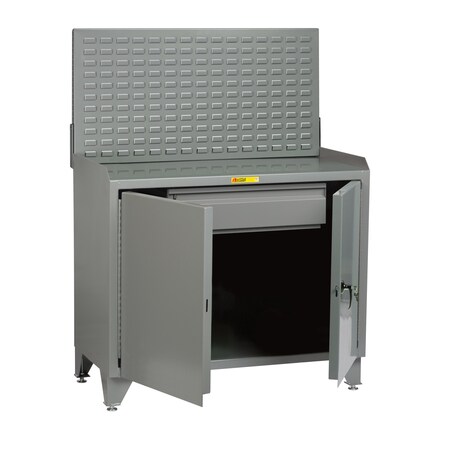 Little Giant Bench Cabinet, 24" X 36", Solid Doors, Steel Top, Louvered Panel MBLL2D2436HDLP